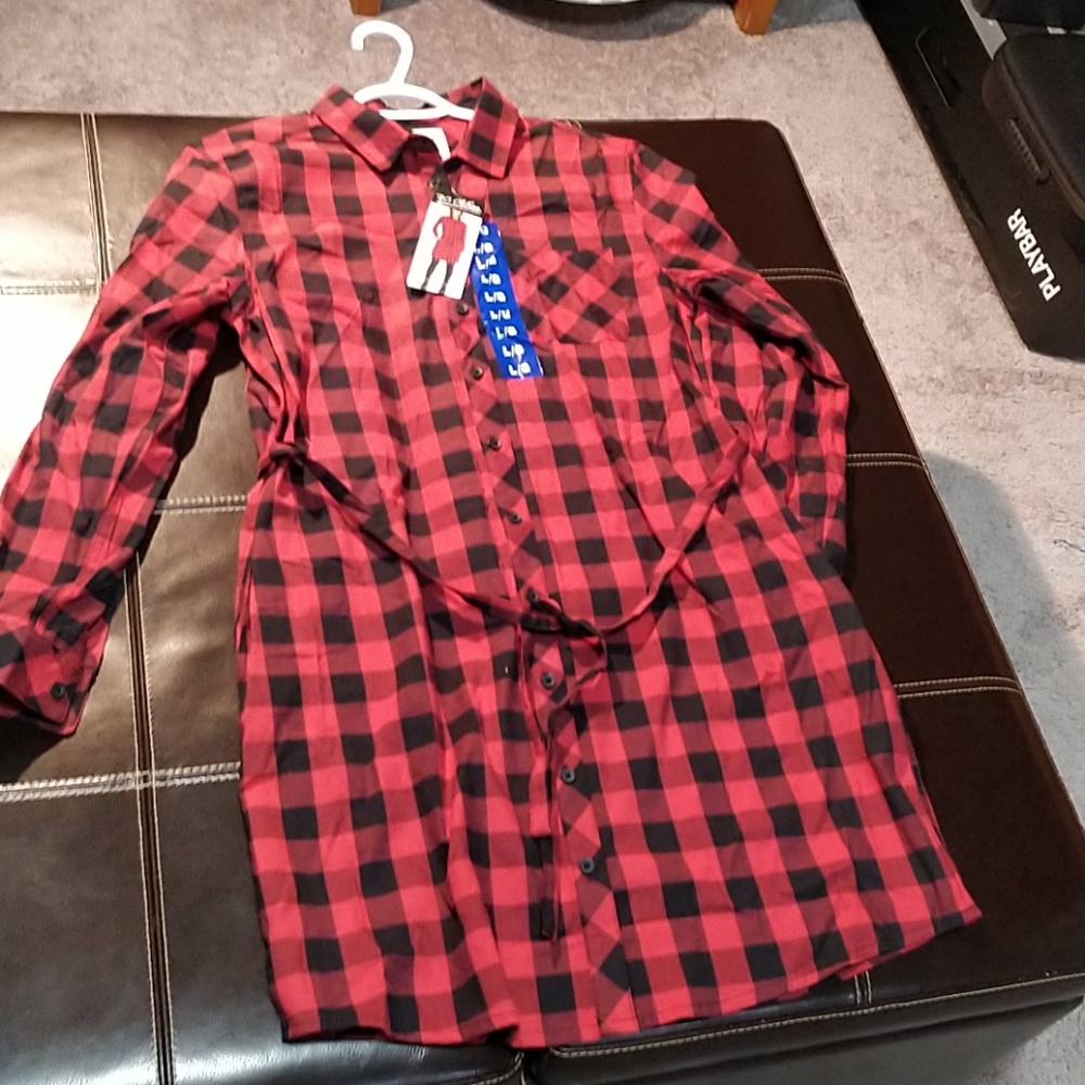 Red plaid button-up dress